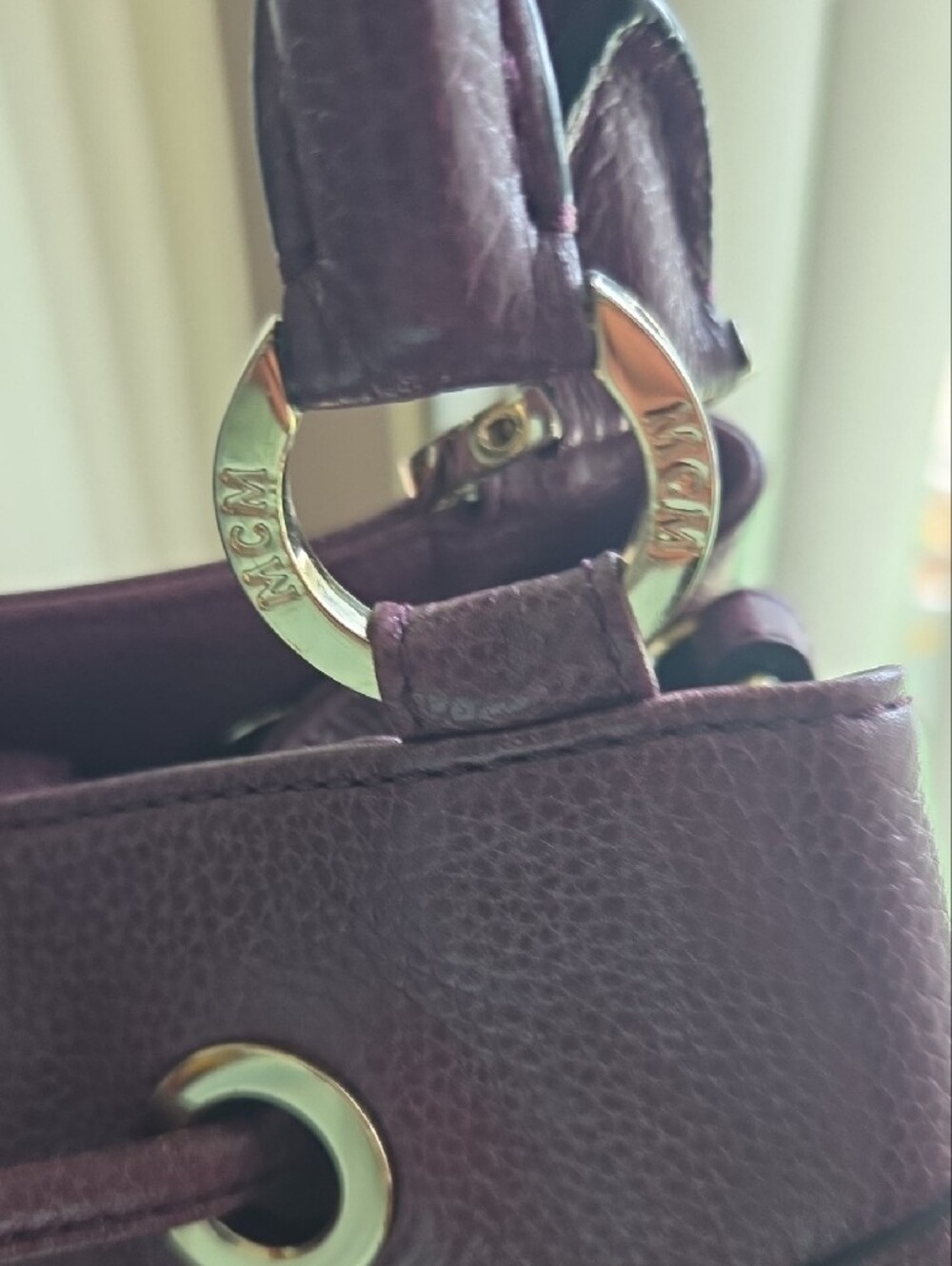 MCM Plum Drawstring Tote with Gold-Tone Hardware - Picture 7 of 15